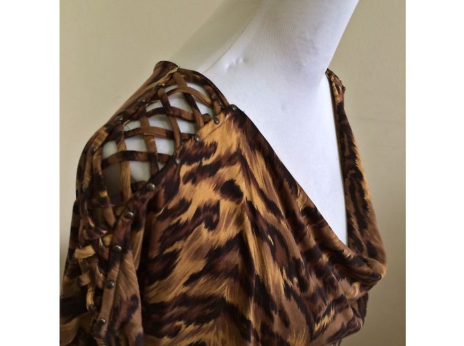 Vestido Gorro de seda con estampado de leopardo Diane Von Furstenberg Castaño Caramelo - vista 4