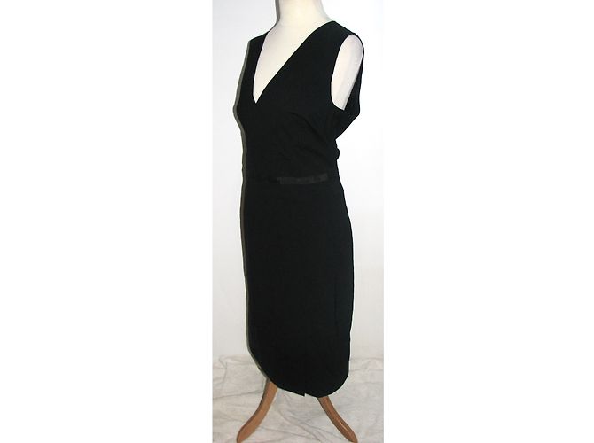 Vestido negro de lana René Lezard con cuello en V - vista 3
