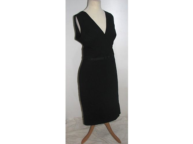 Vestido negro de lana René Lezard con cuello en V - vista 4