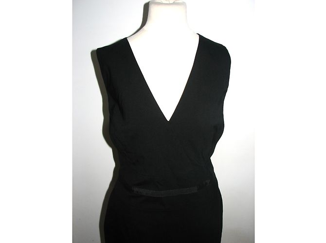 Vestido negro de lana René Lezard con cuello en V - vista 5