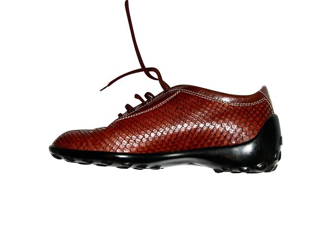 Tod's Scarpe Stringate in Pelle di Lucertola Castagna Castagno - vista 3