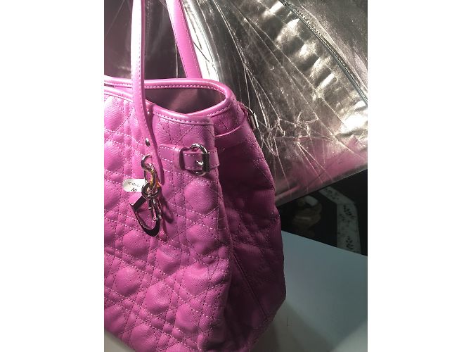 Christian Dior Panarea Handtasche Fuchsia Leinen - Ansicht 3