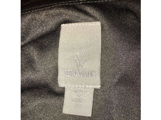 Vera Wang Schwarzes Drapiertes Kleid mit Kunstleder Details - Ansicht 5
