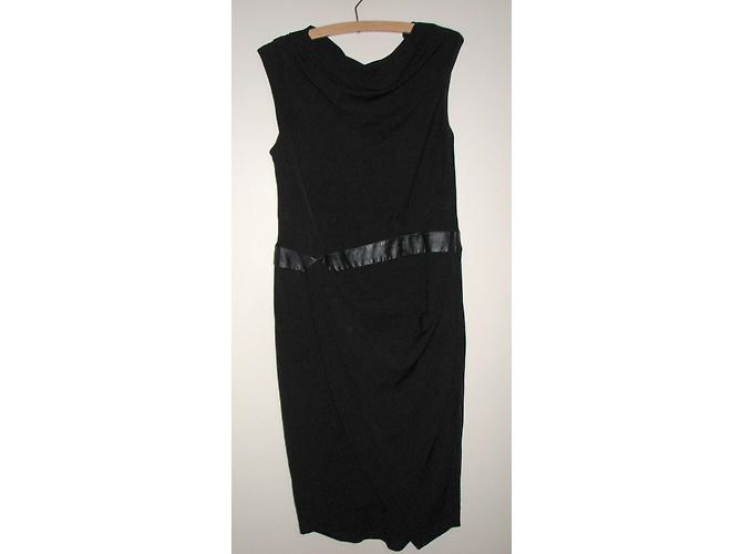 Vera Wang Schwarzes Drapiertes Kleid mit Kunstleder Details - Ansicht 6