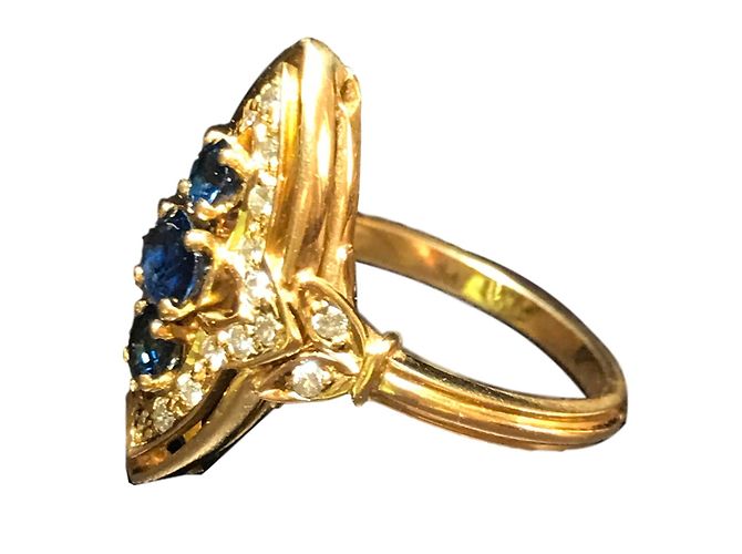 Autre Marque Anello Marquise in oro giallo 18 carati con zaffiri e diamanti D'oro - vista 3