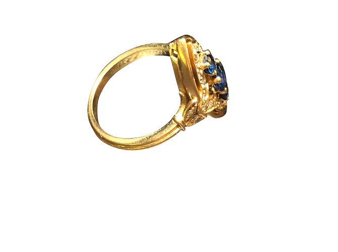 Autre Marque Anello Marquise in oro giallo 18 carati con zaffiri e diamanti D'oro - vista 2