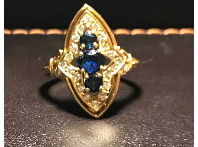 Autre Marque Anello Marquise in oro giallo 18 carati con zaffiri e diamanti D'oro - vista 4