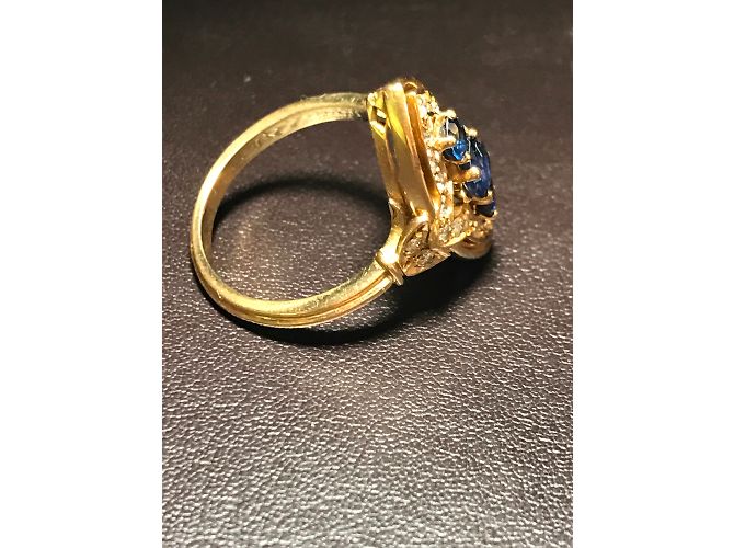 Autre Marque Anello Marquise in oro giallo 18 carati con zaffiri e diamanti D'oro - vista 7