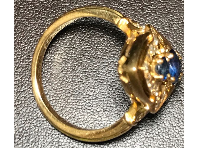 Autre Marque Anello Marquise in oro giallo 18 carati con zaffiri e diamanti D'oro - vista 8