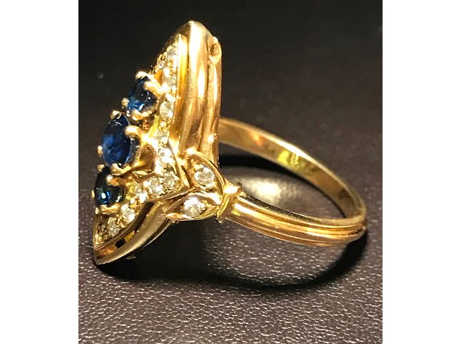 Autre Marque Anello Marquise in oro giallo 18 carati con zaffiri e diamanti D'oro - vista 9