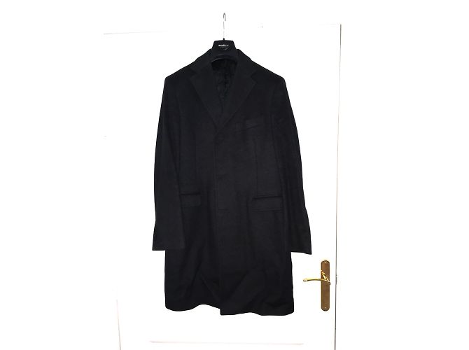 Smalto Schwarzer Kaschmir Mantel Herren Größe 48 - Ansicht 6