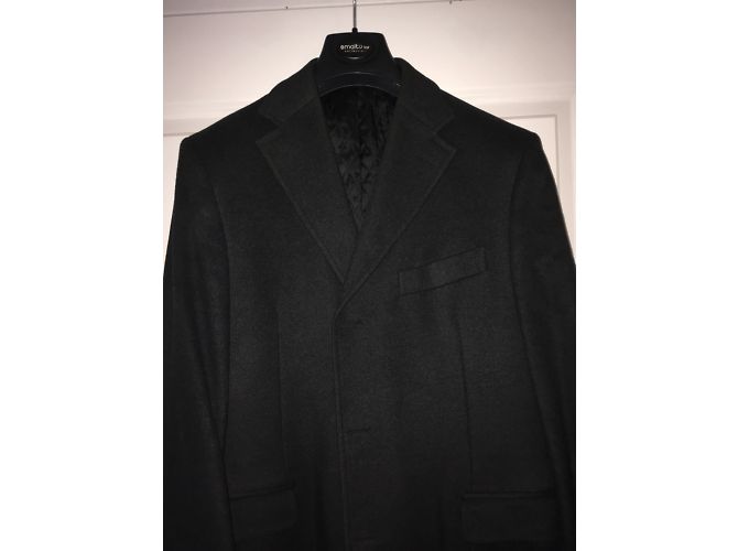 Smalto Schwarzer Kaschmir Mantel Herren Größe 48 - Ansicht 8