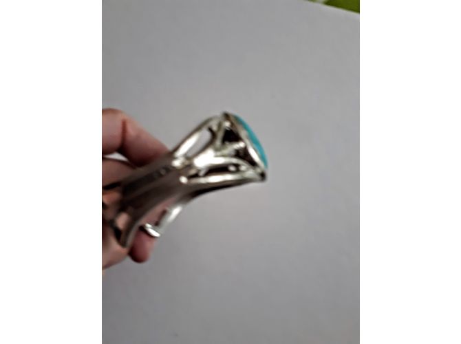 Autre Marque bracciale, finitura argento peltro + cabochon turchese - vista 4