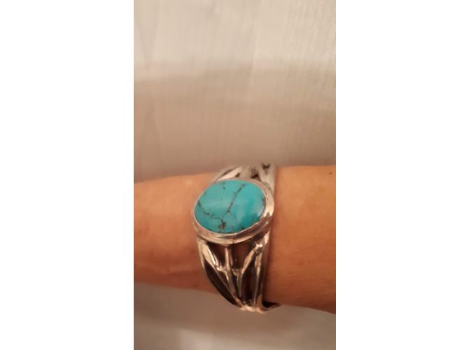 Autre Marque bracciale, finitura argento peltro + cabochon turchese - vista 5