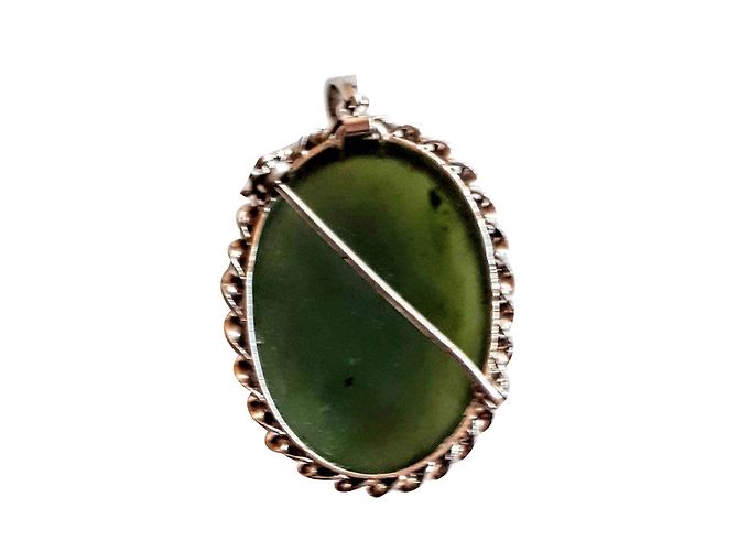 inconnue Ciondolo / spilla ovale in argento con cabochon in pietra jadejade - vista 2