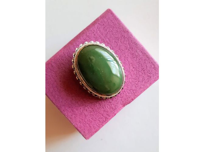 inconnue Ciondolo / spilla ovale in argento con cabochon in pietra jadejade - vista 3