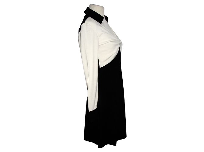 Diane Von Furstenberg Colorblock - Wollhemd mit Dreifach-Front Schwarz Weiß - Ansicht 2