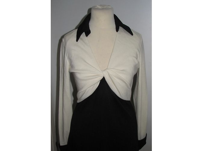 Diane Von Furstenberg Colorblock - Wollhemd mit Dreifach-Front Schwarz Weiß - Ansicht 4