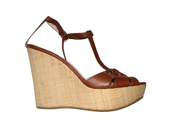 Sandales compensées Salvatore Ferragamo en cuir marron - vue 2