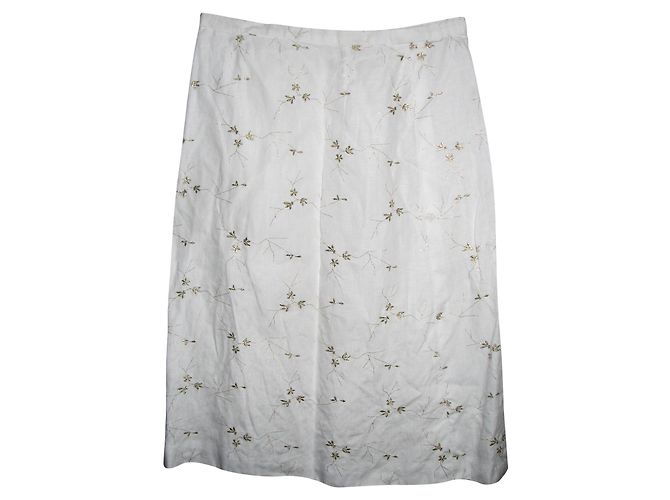 Falda Escada de lino blanca con bordado dorado Blanco - vista 2