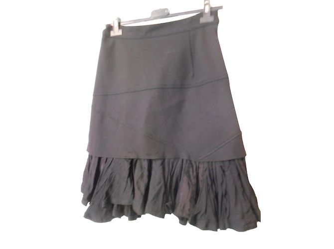 Marithé et François Girbaud falda negra de gabardina de lana con enagua plisada Negro - vista 2
