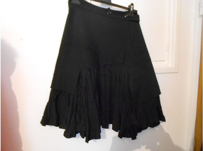 Marithé et François Girbaud falda negra de gabardina de lana con enagua plisada Negro - vista 7