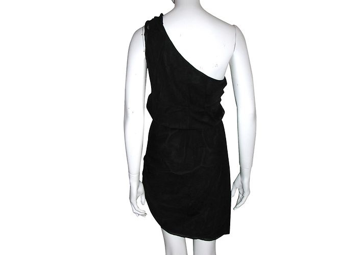 Halston Heritage Asymmetrisches Seidenkleid Schwarz - Ansicht 2