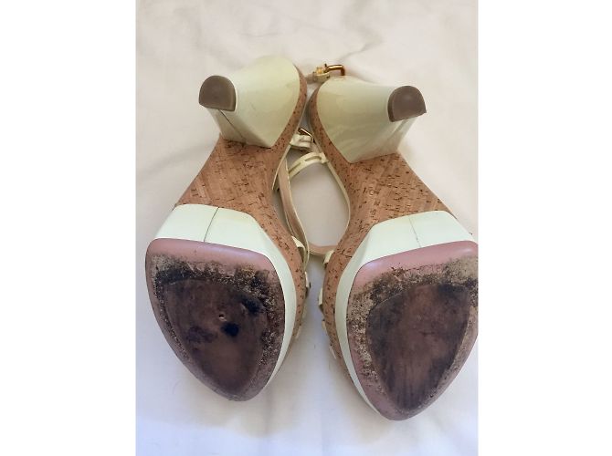 Prada Lackleder Kork Fersen Creme - Ansicht 4
