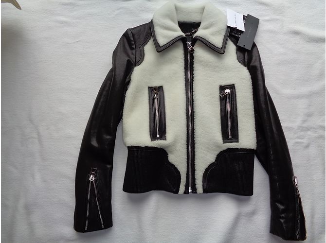 Barbara Bui Leder Lammfelljacke Schwarz - Ansicht 3