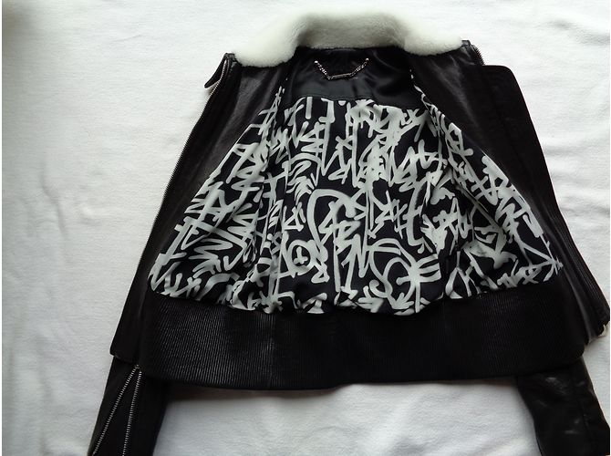Barbara Bui Leder Lammfelljacke Schwarz - Ansicht 4