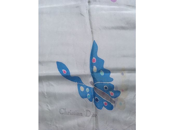 Christian Dior Stola di seta vintage 125 x 42 Blu chiaro - vista 2