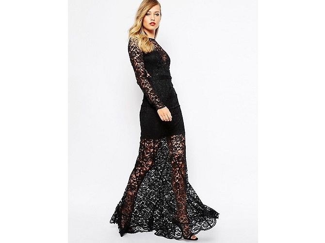 Vestido largo de encaje negro Super Trash - vista 4