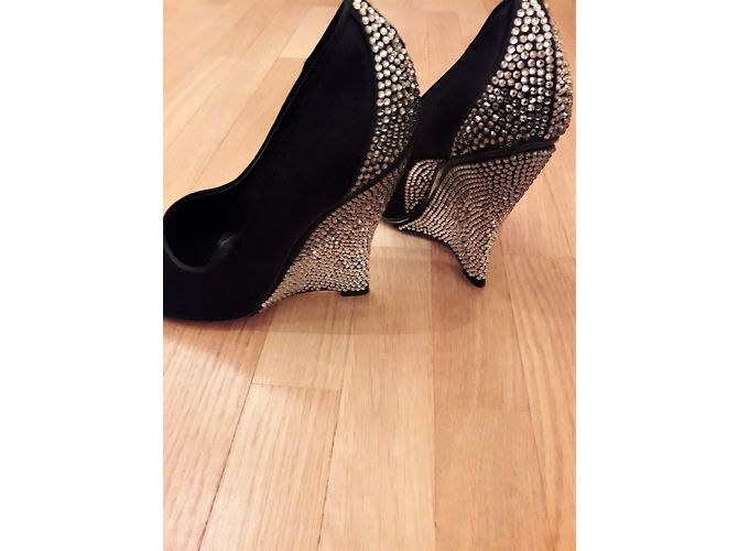 Décolleté Azzaro Nere con Strass a Punta Aperta 10cm Nero Argento - vista 4