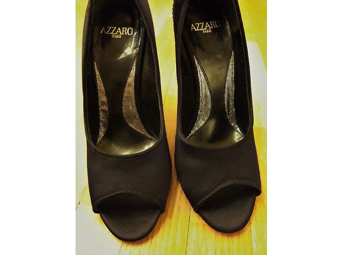 Décolleté Azzaro Nere con Strass a Punta Aperta 10cm Nero Argento - vista 5