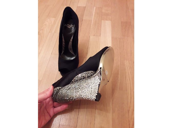 Décolleté Azzaro Nere con Strass a Punta Aperta 10cm Nero Argento - vista 7