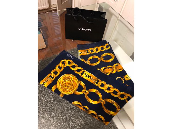 Chanel Lenços Dourado Azul marinho - vista 5