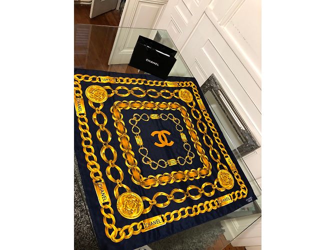 Chanel Lenços Dourado Azul marinho - vista 7