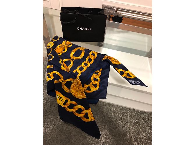 Chanel Lenços Dourado Azul marinho - vista 8