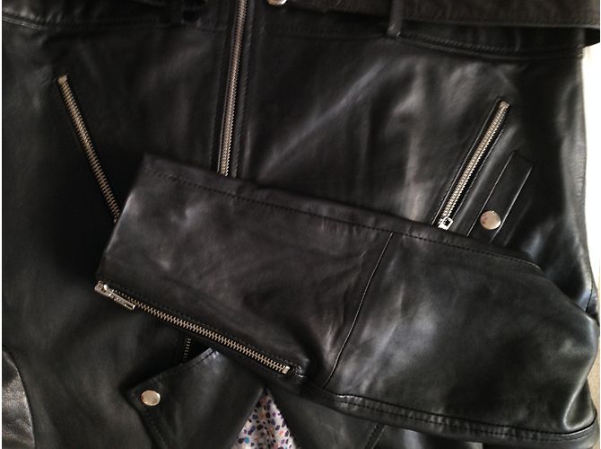 Les Petites Schwarze Biker Lederjacke - Ansicht 3