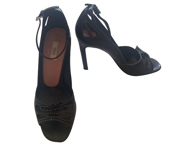 Prada Peeptoes con cuciture a contrasto Nero - vista 3