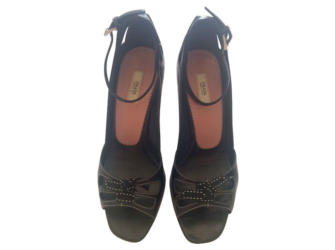 Prada Peeptoes con cuciture a contrasto Nero - vista 4
