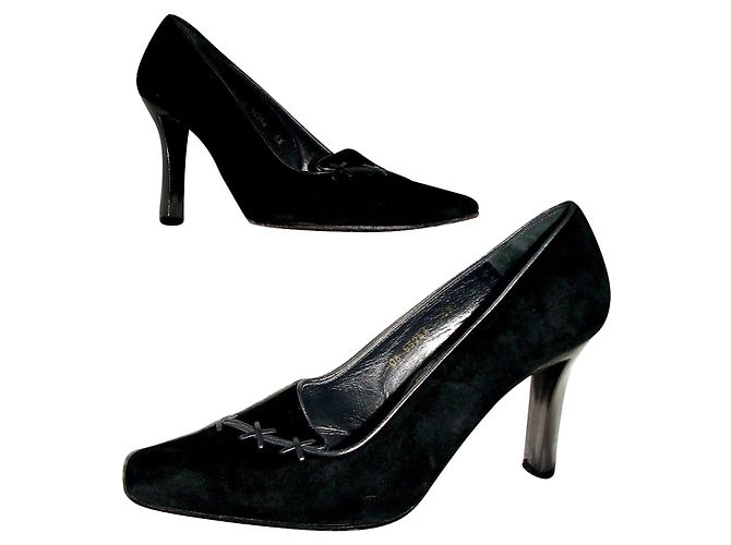 Décolleté Bally in pelle scamosciata neri con lacci in pelle Nero Argento - vista 3