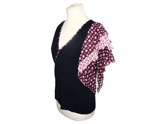 Top asimétrico Escada con volantes de seda negro rosa blanco Multicolor - vista 2