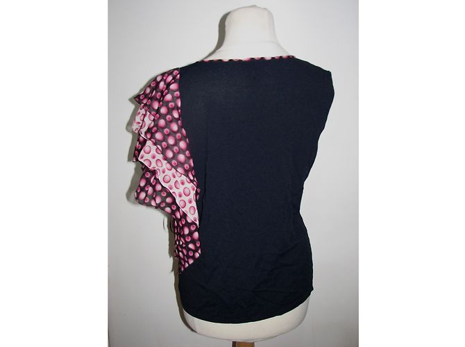 Top asimétrico Escada con volantes de seda negro rosa blanco Multicolor - vista 3
