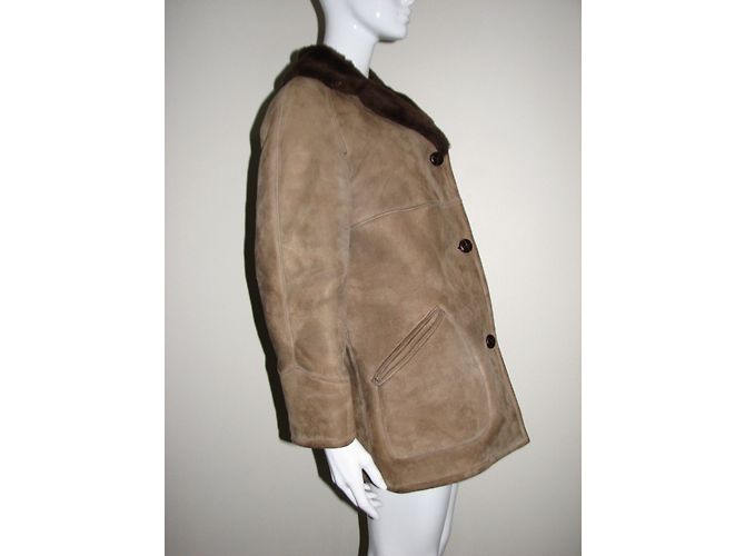 Manteau Vintage En Mouton Véritable - Marque Peau D'Âne, Taille 46, Couleur Marine - Style Basique Mi-long