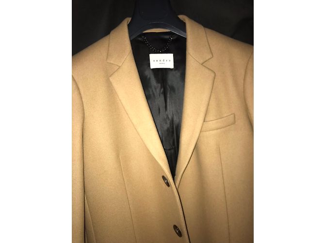 Sandro long wool coat beige camel - view 4