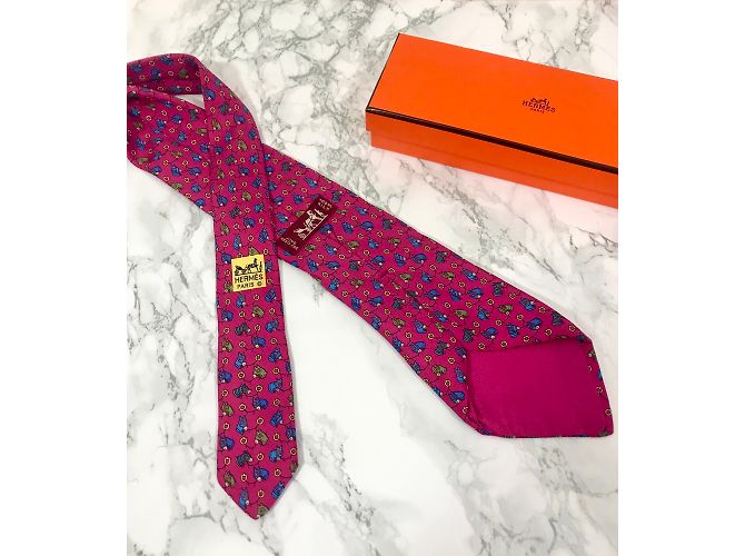 Hermès Corbata de seda Fucsia - vista 2