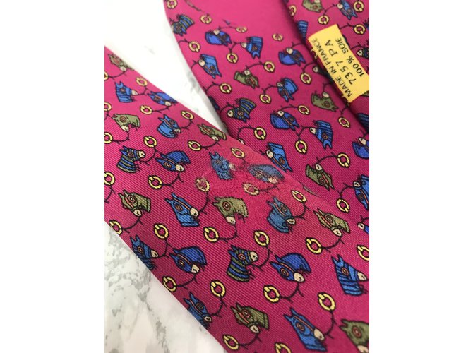 Hermès Corbata de seda Fucsia - vista 3