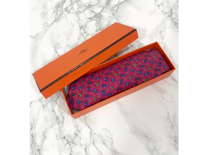 Hermès Corbata de seda Fucsia - vista 4