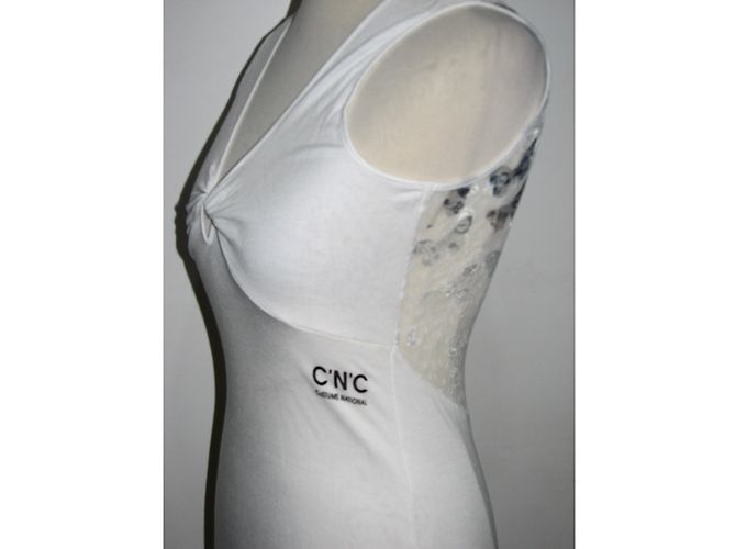 Vestido branco de viscose e renda Costume National - vista 5